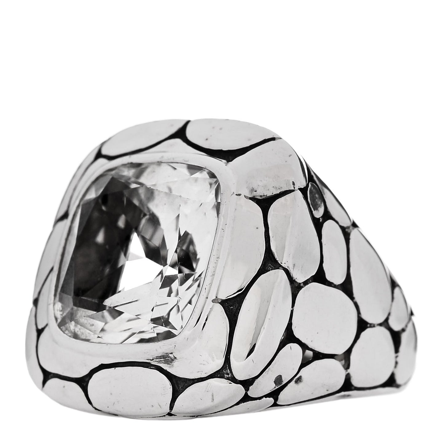 Sterling Silver White Topaz Batu Kali Square Ring 54 7