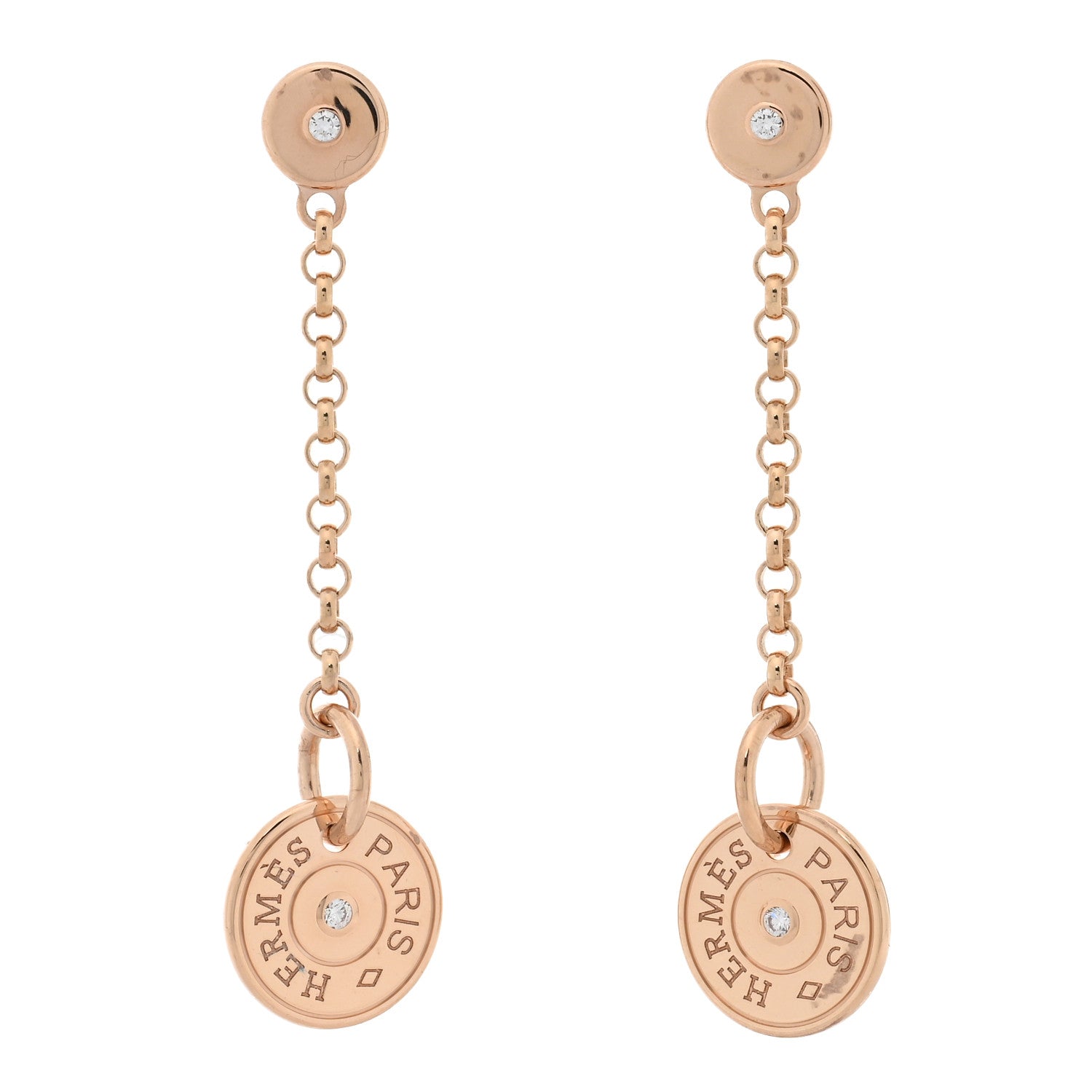 Hermes 18K Rose Gold Diamond Gambade Clou de Selle Earrings 1 of 5