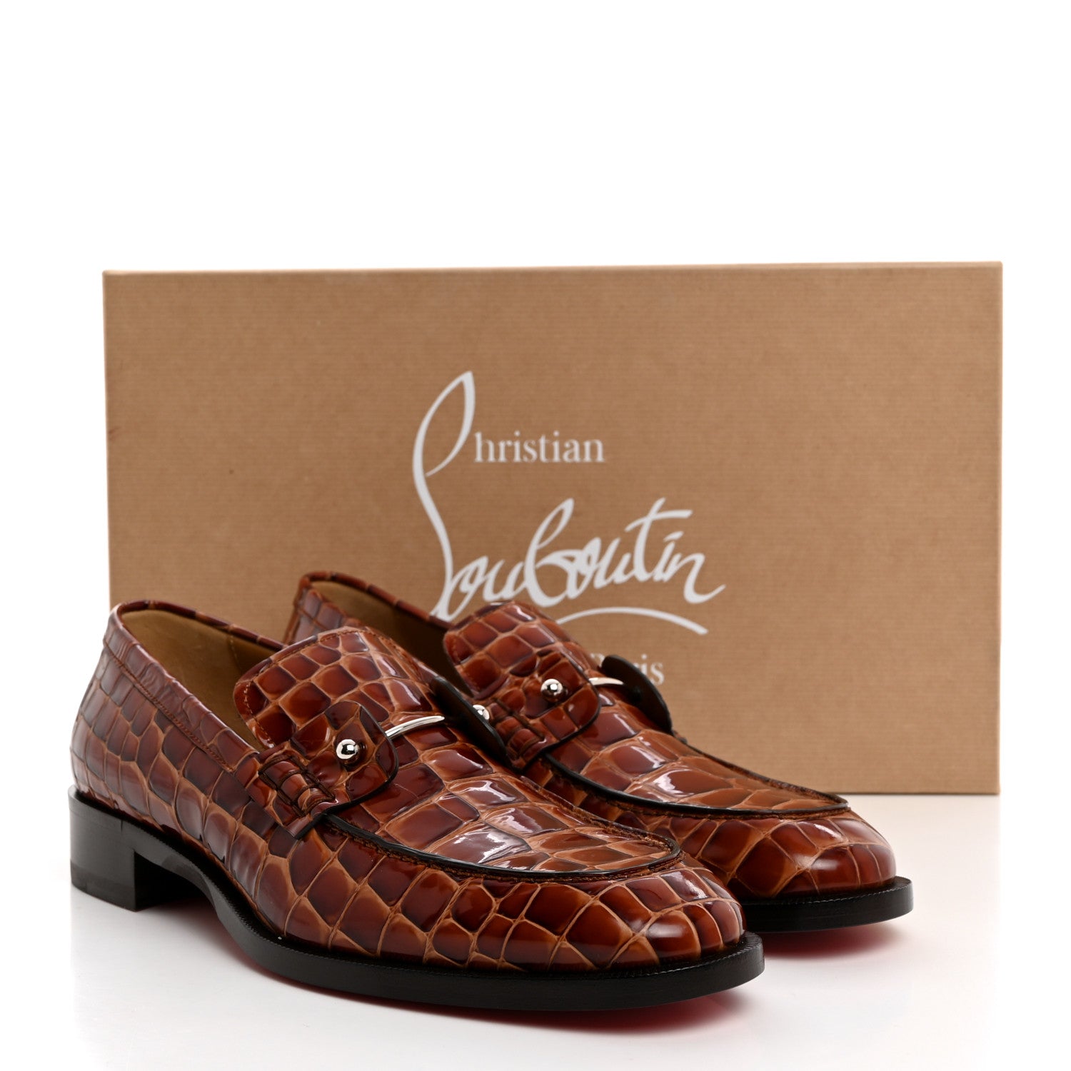 Christian Louboutin Croc Calfskin Embossed Chambelimoc Loafers 40.5 Acajou 8 of 8