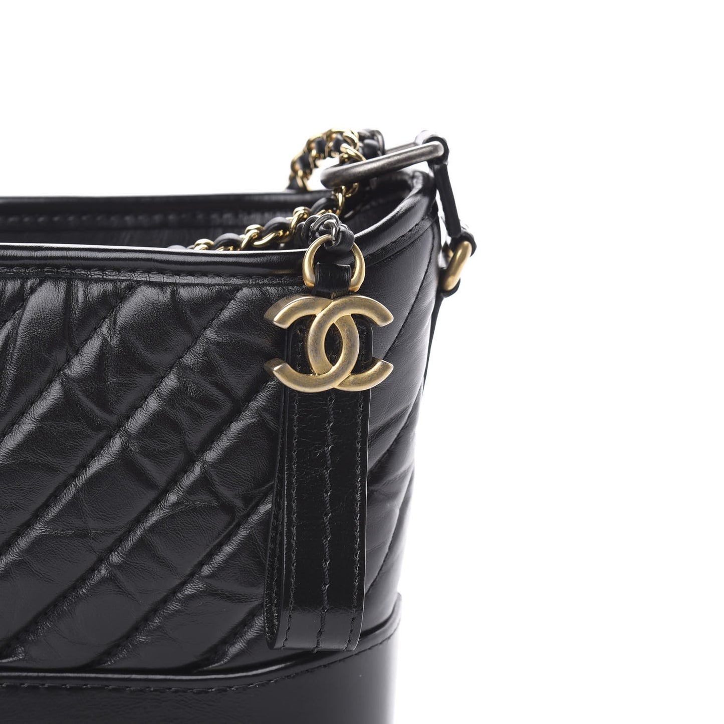 Aged Calfskin Chevron Quilted Small Gabrielle Hobo Black