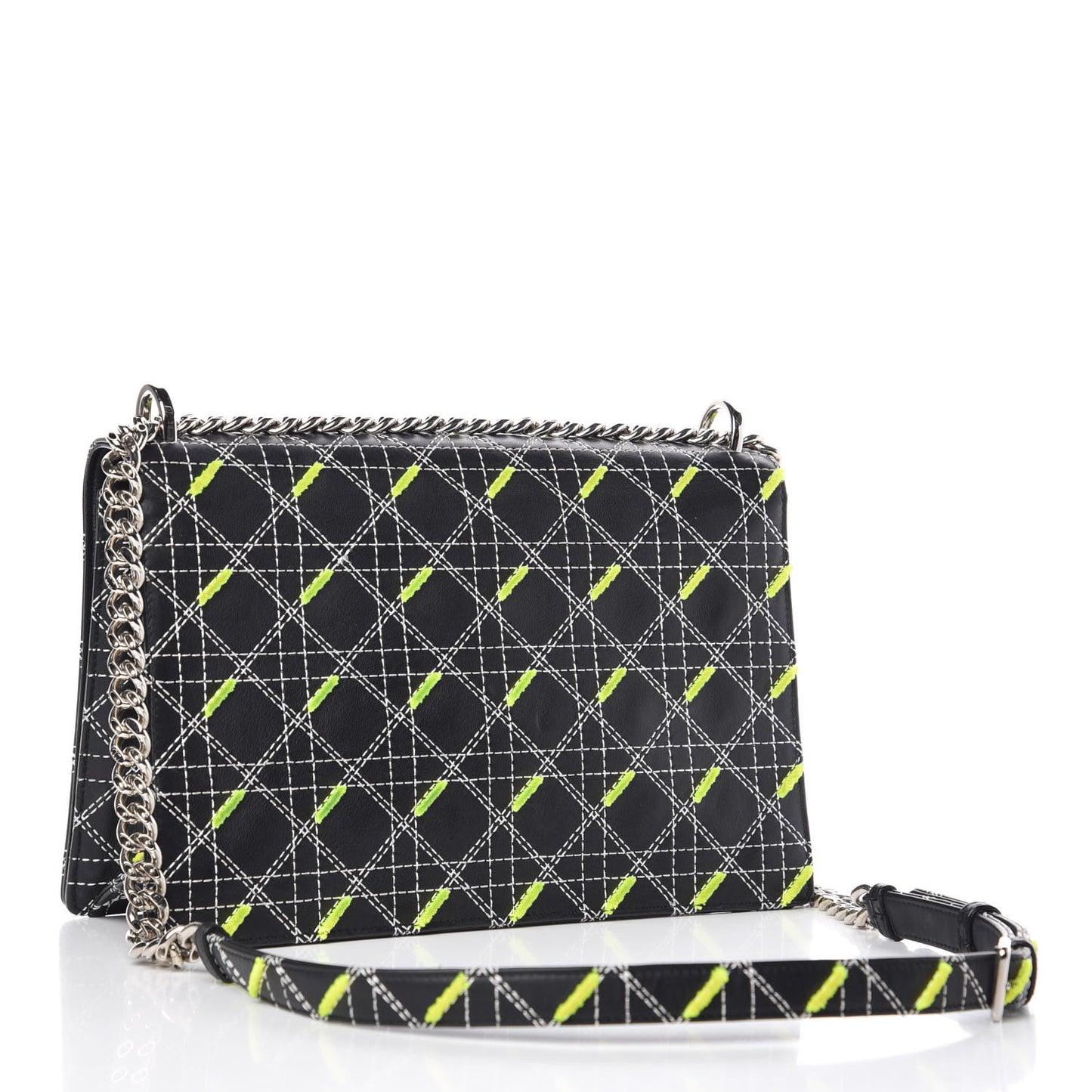 Calfskin Tufted Large Diorama Flap Bag Black Neon