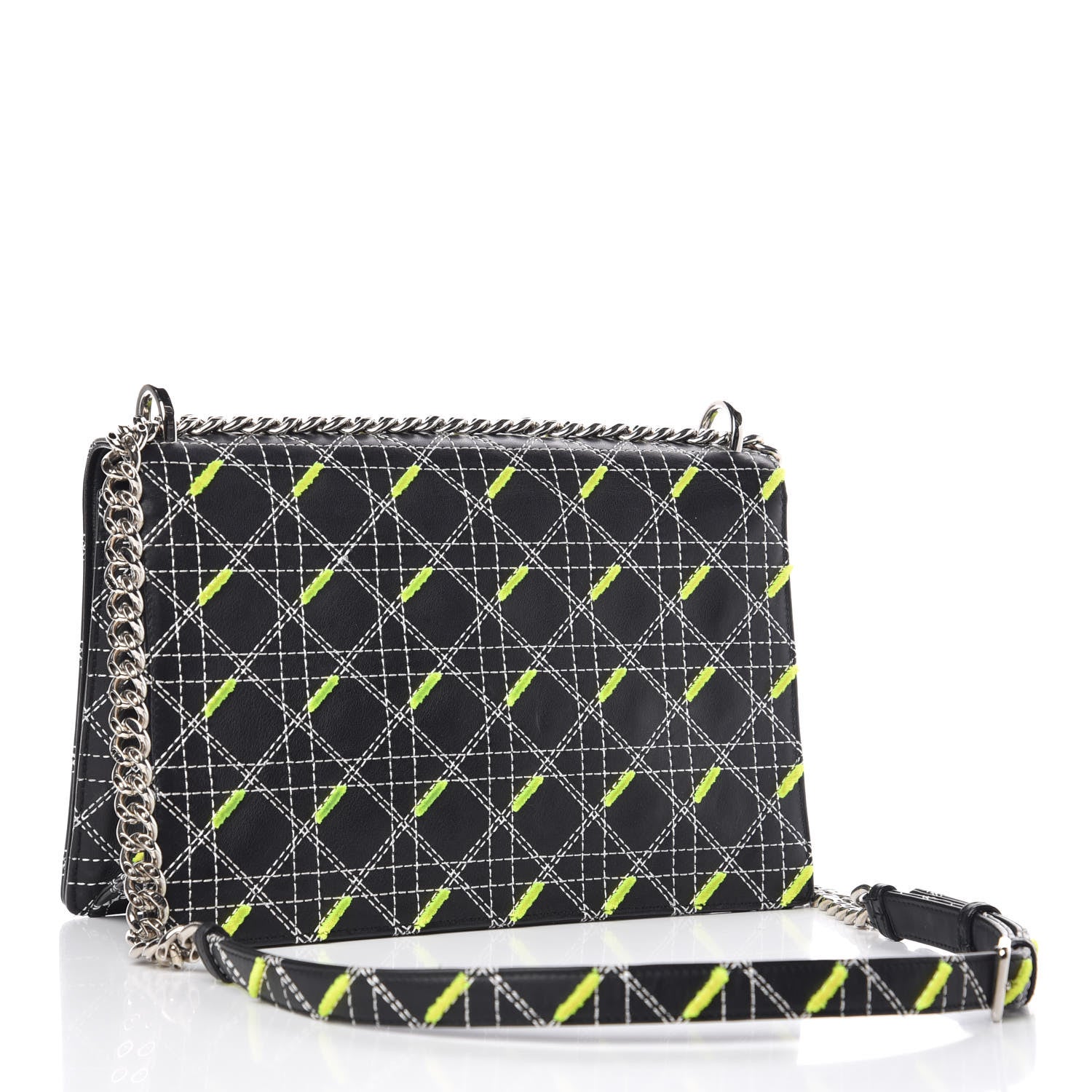 Christian Dior Calfskin Tufted Large Diorama Flap Bag Black Neon 3 of 9