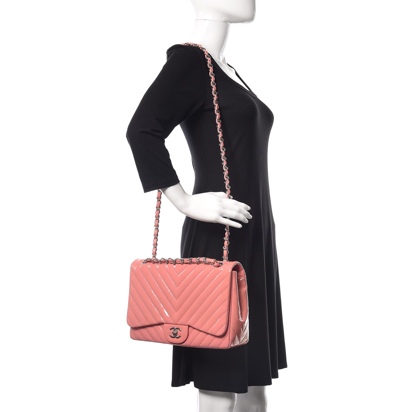 Patent Chevron Quilted Jumbo Single Flap Pink