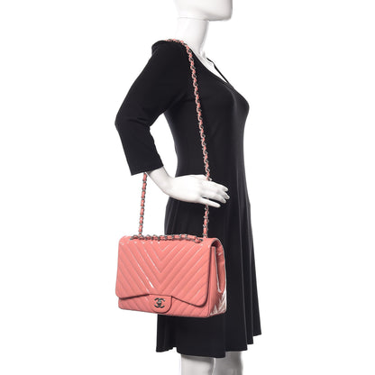 Chanel Patent Chevron Quilted Jumbo Single Flap Pink 3 of 11