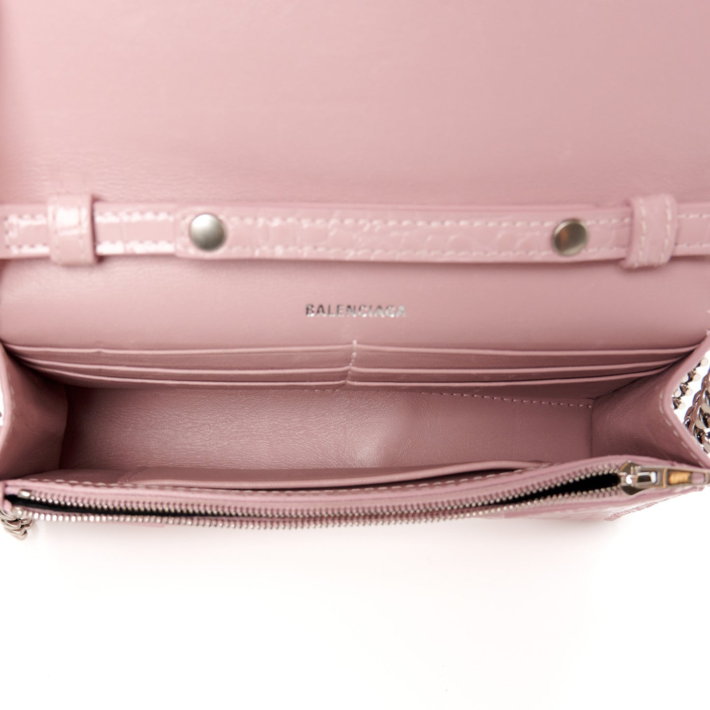 Shiny Calfskin Crocodile Embossed Hourglass Chain Bag Powder Pink