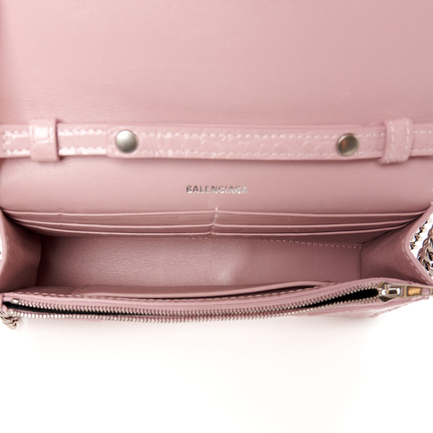 Balenciaga Shiny Calfskin Crocodile Embossed Hourglass Chain Bag Powder Pink 5 of 11
