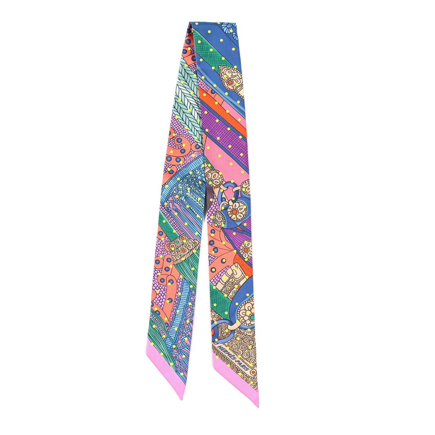 Hermes Silk Selle de Dignitaire Plumetis Twilly Rose Saumon Vert 2 of 3