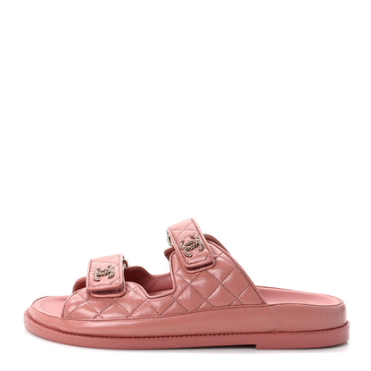 Chanel Lambskin Quilted Velcro Dad Chain CC Slide Sandals 39 Pink 1 of 8