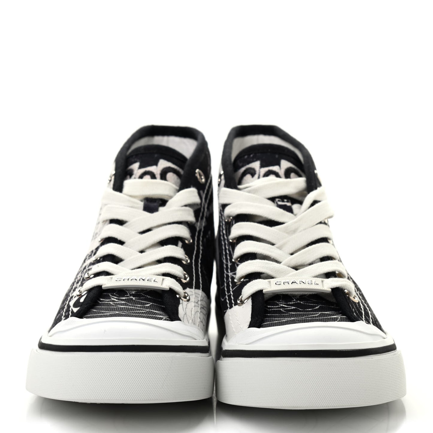 Printed Fabric High Top Logo Sneakers 38 White Black