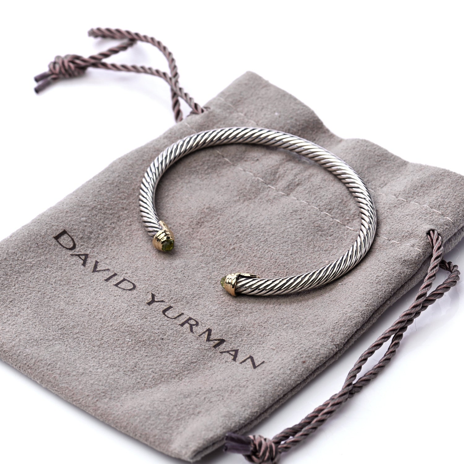 David Yurman Sterling Silver 14K Yellow Gold Peridot 4mm Cable Kids Birthstone Bracelet 6 of 6