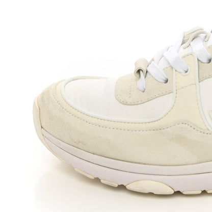 Chanel Suede Calfskin Fabric CC Sneakers 38 White 9 of 21