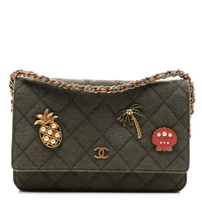 Chanel Canvas Quilted Coco Cuba Charms Wallet on Chain WOC Khaki 1 of 11
