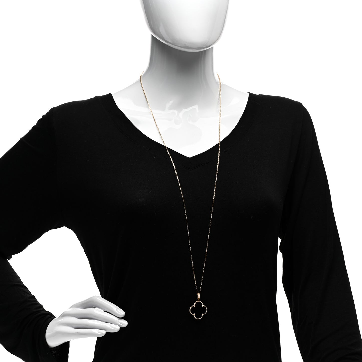 18K Yellow Gold Black Onyx Magic Alhambra Pendant Necklace