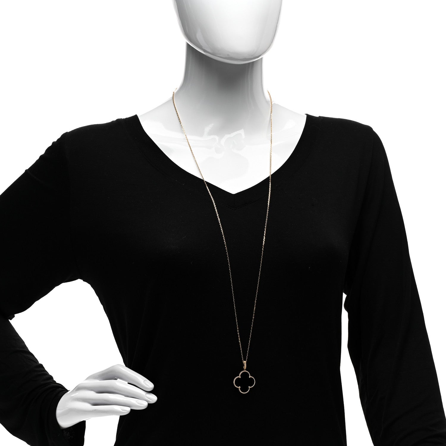 Van Cleef & Arpels 18K Yellow Gold Black Onyx Magic Alhambra Pendant Necklace 2 of 6
