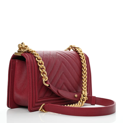Chanel Caviar Chevron Quilted Medium Boy Flap Red 3 of 11