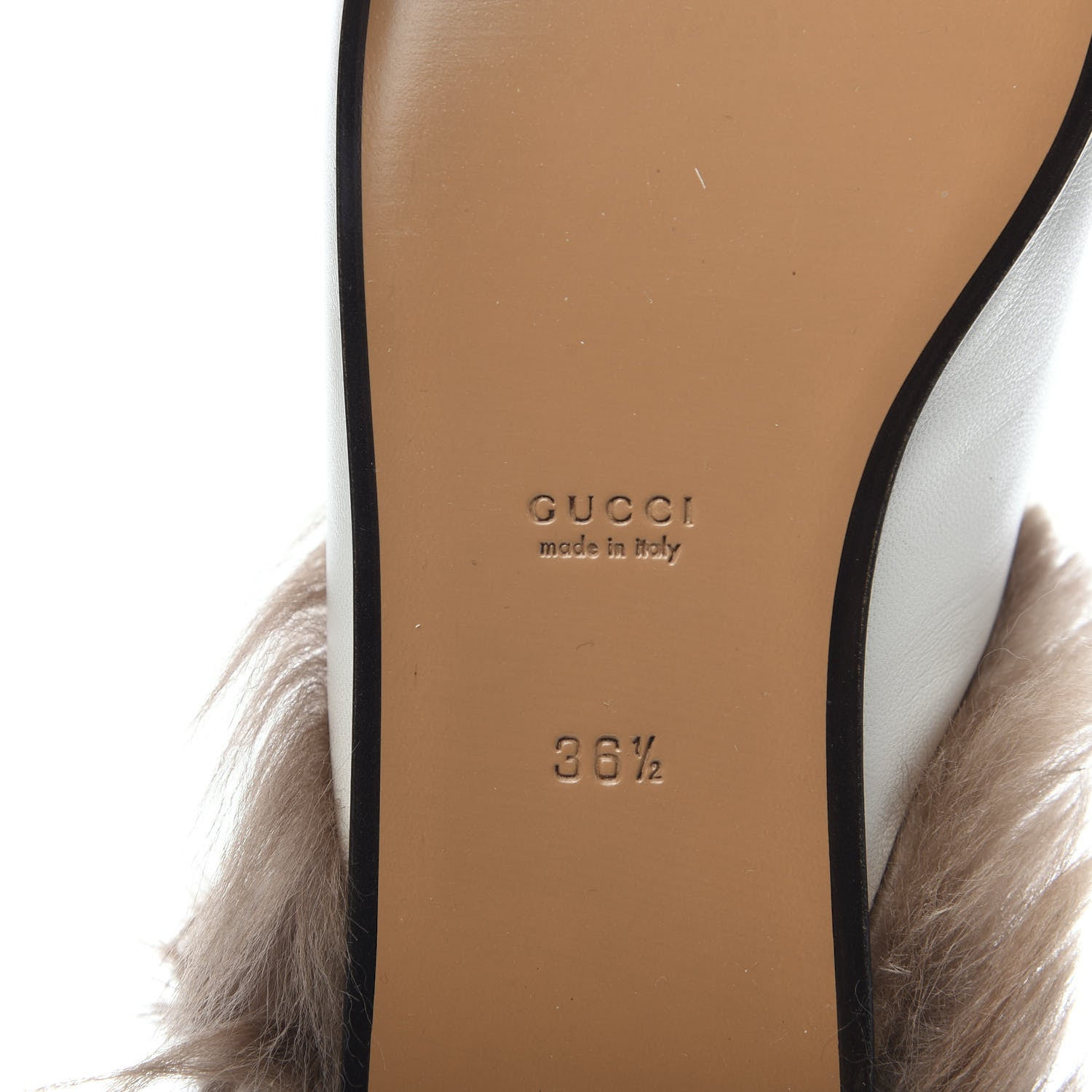 Gucci Malaga Kid Fur Womens Princetown Slippers 36.5 Dusty White Naturale 7 of 8