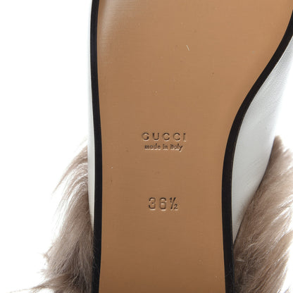 Gucci Malaga Kid Fur Womens Princetown Slippers 36.5 Dusty White Naturale 7 of 8