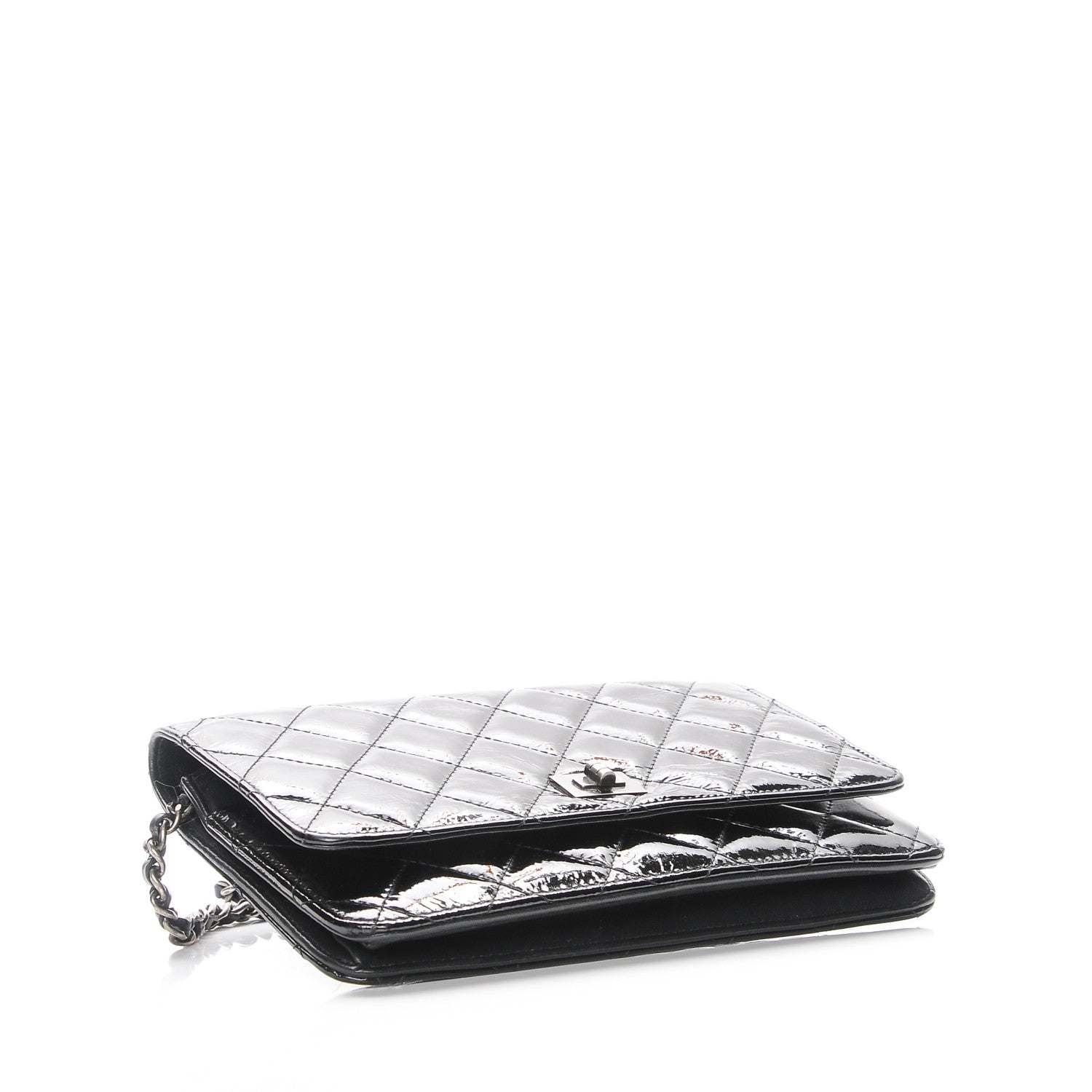 Chanel Distressed Patent Calfskin Quilted Reissue Wallet On Chain WOC Black 4 of 9