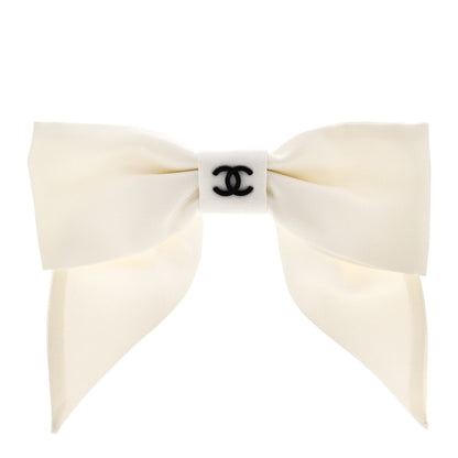 Chanel Silk Bow CC Hair Clip White Black 1 of 5