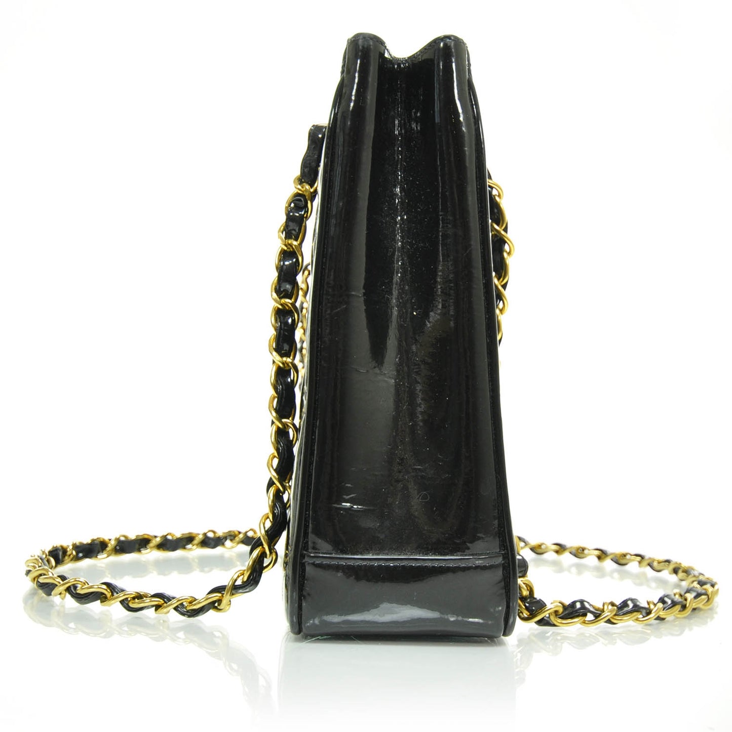 Patent Quilted Shoulder Bag Black