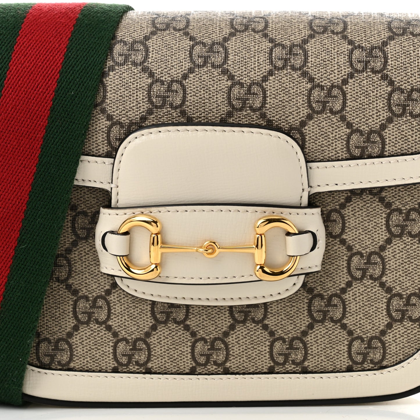 GG Supreme Monogram Web Mini Horsebit 1955 Shoulder Bag Beige Mystic White
