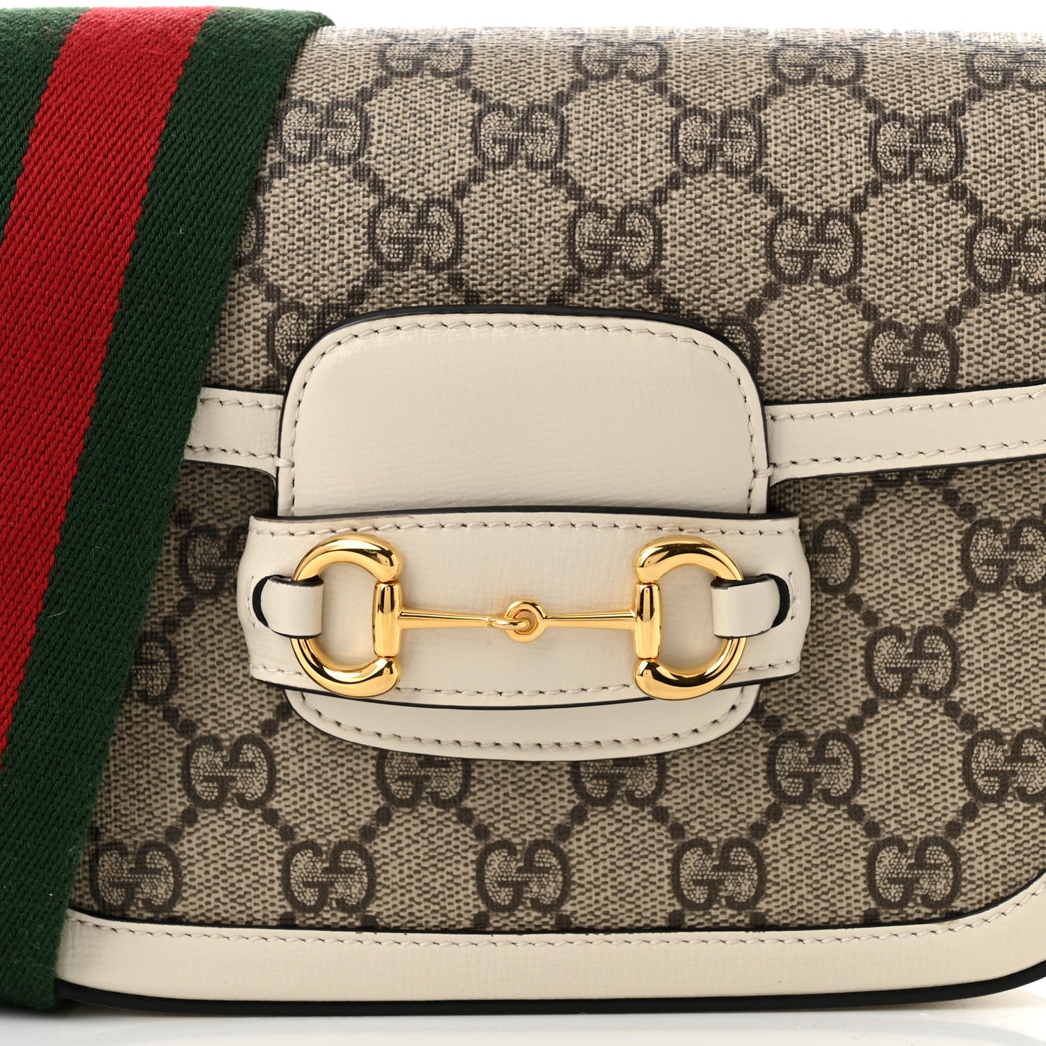 Gucci GG Supreme Monogram Web Mini Horsebit 1955 Shoulder Bag Beige Mystic White 8 of 10