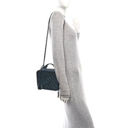 Chanel Iridescent Caviar Quilted Medium CC Filigree Vanity Case Dark Turquoise 2 of 10