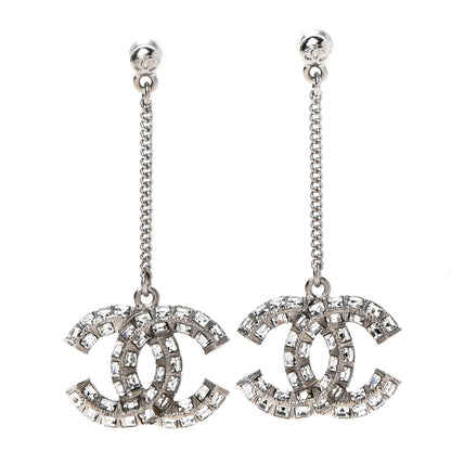 Chanel Baguette Crystal CC Drop Earrings Silver 1 of 5