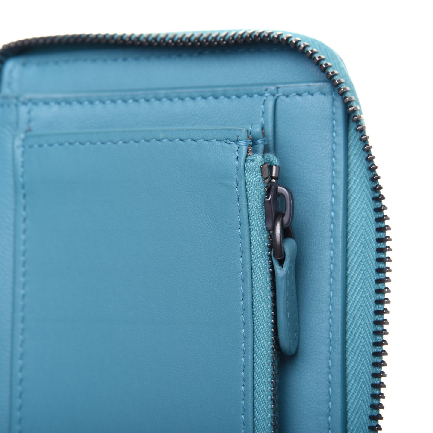 Nappa Intrecciato Zip Around Wallet Turquoise