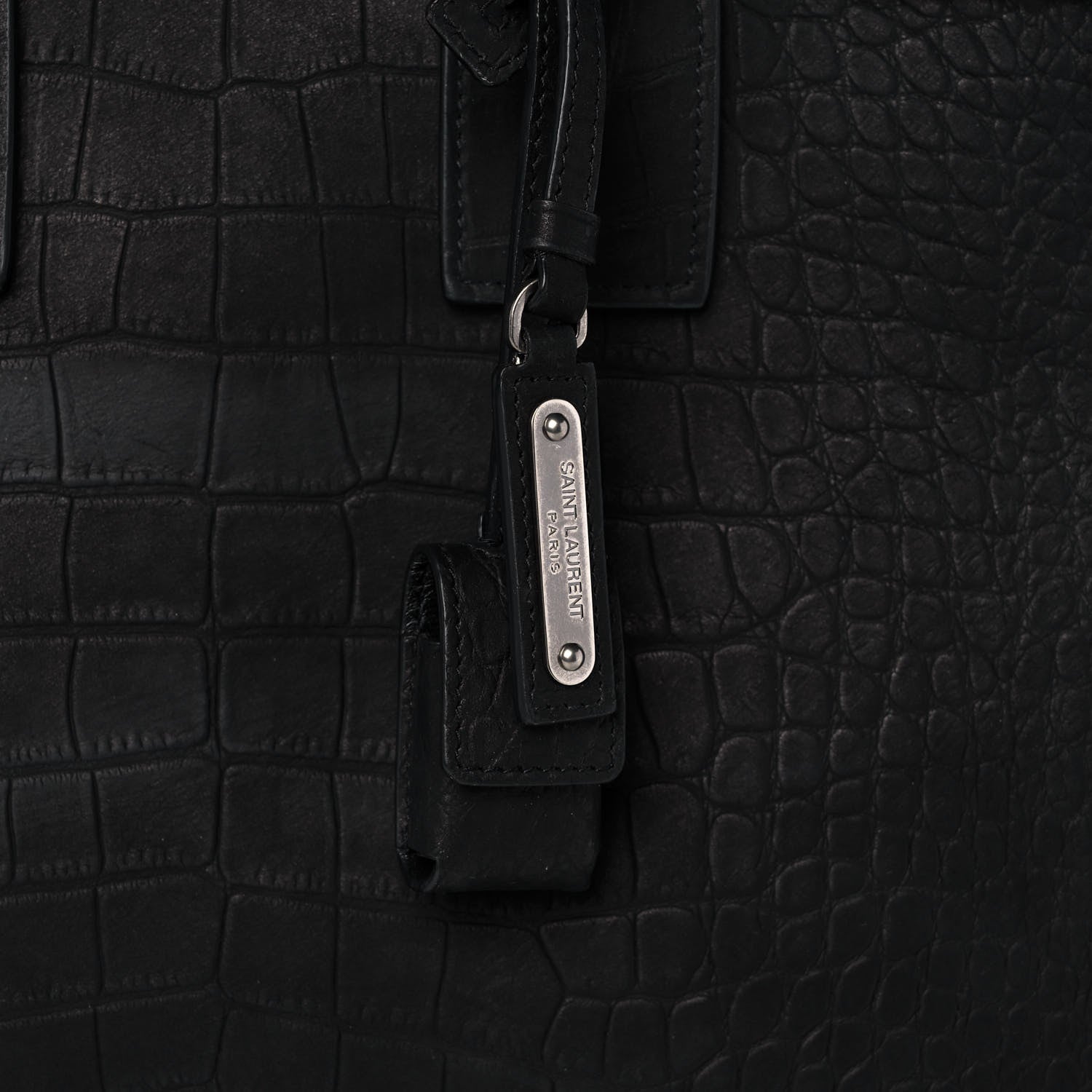 Saint Laurent Crocodile Embossed Suede Small Supple Sac de Jour Black 6 of 9