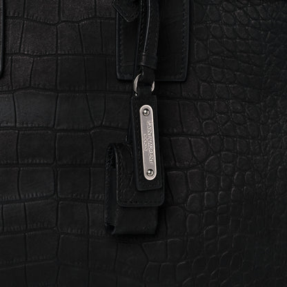 Saint Laurent Crocodile Embossed Suede Small Supple Sac de Jour Black 6 of 9