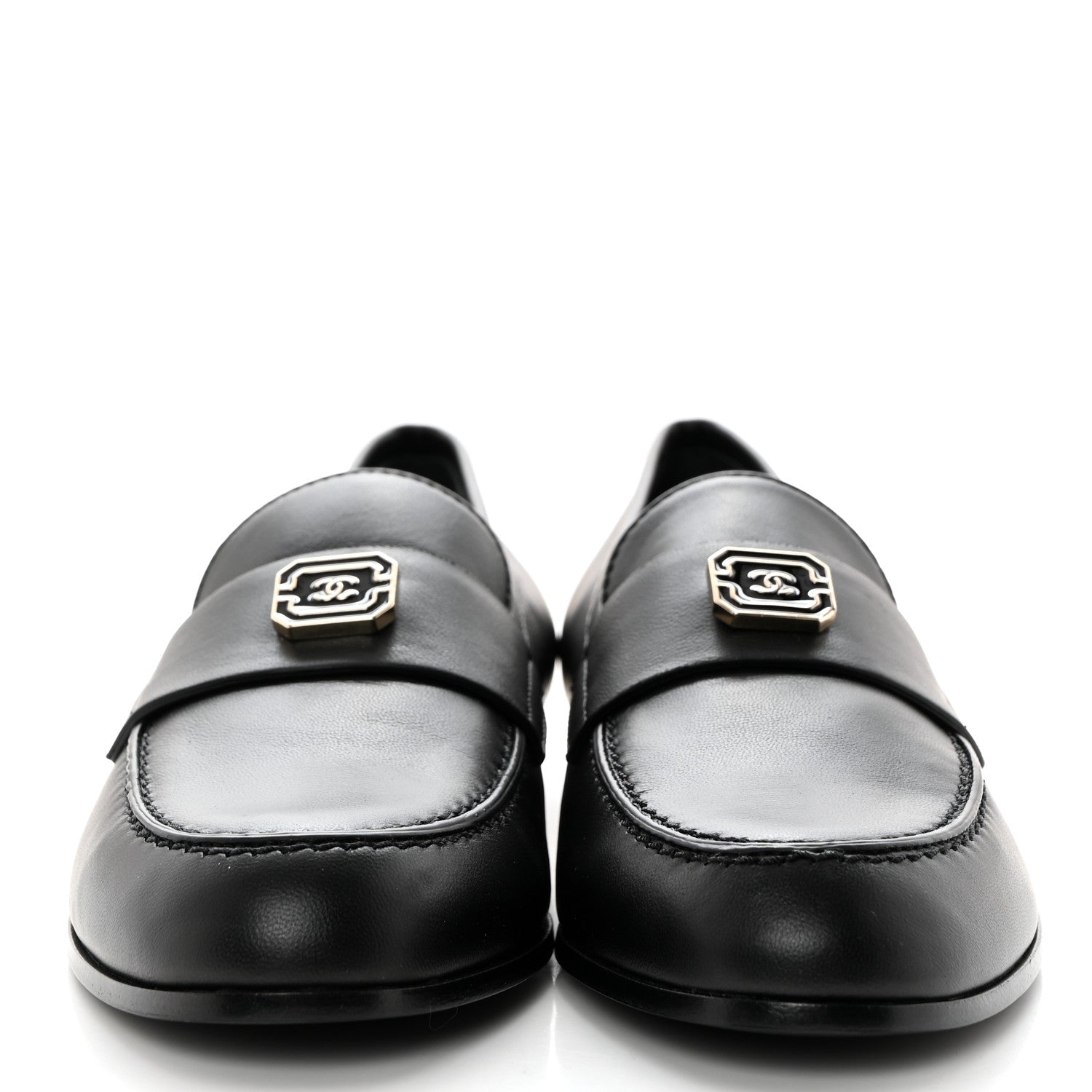 Chanel Lambskin Enamel CC Moccasin Loafers 37.5 Black 2 of 9