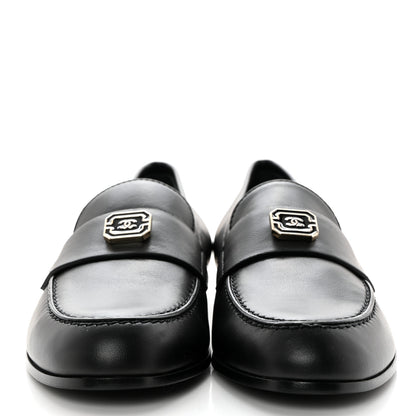 Chanel Lambskin Enamel CC Moccasin Loafers 37.5 Black 2 of 9