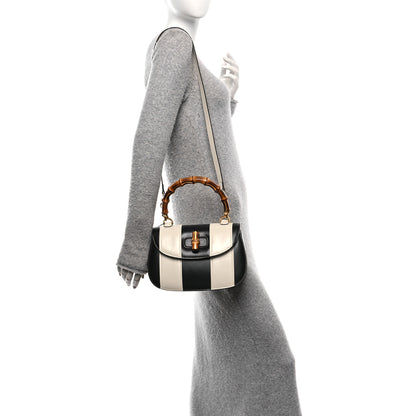 Gucci Boarded Dyana Lux Calfskin Web Monochrome Medium Bamboo 1947 Top Handle Bag Black White 2 of 9