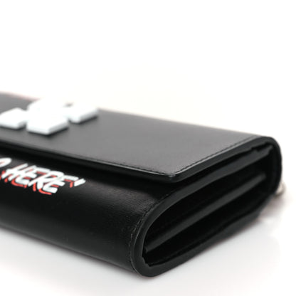 Off-White Calfskin Jitney Logo Flap Wallet On Chain Black 8 of 9
