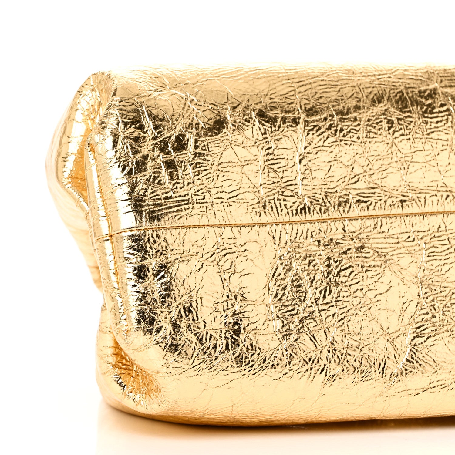 Bottega Veneta Metallic Crinkled Lambskin The Pouch Oversized Clutch Oro 9 of 10