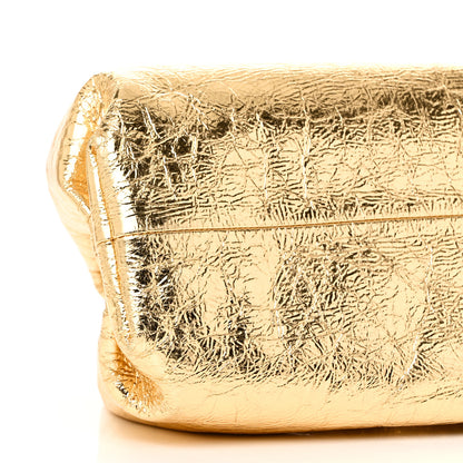 Bottega Veneta Metallic Crinkled Lambskin The Pouch Oversized Clutch Oro 9 of 10