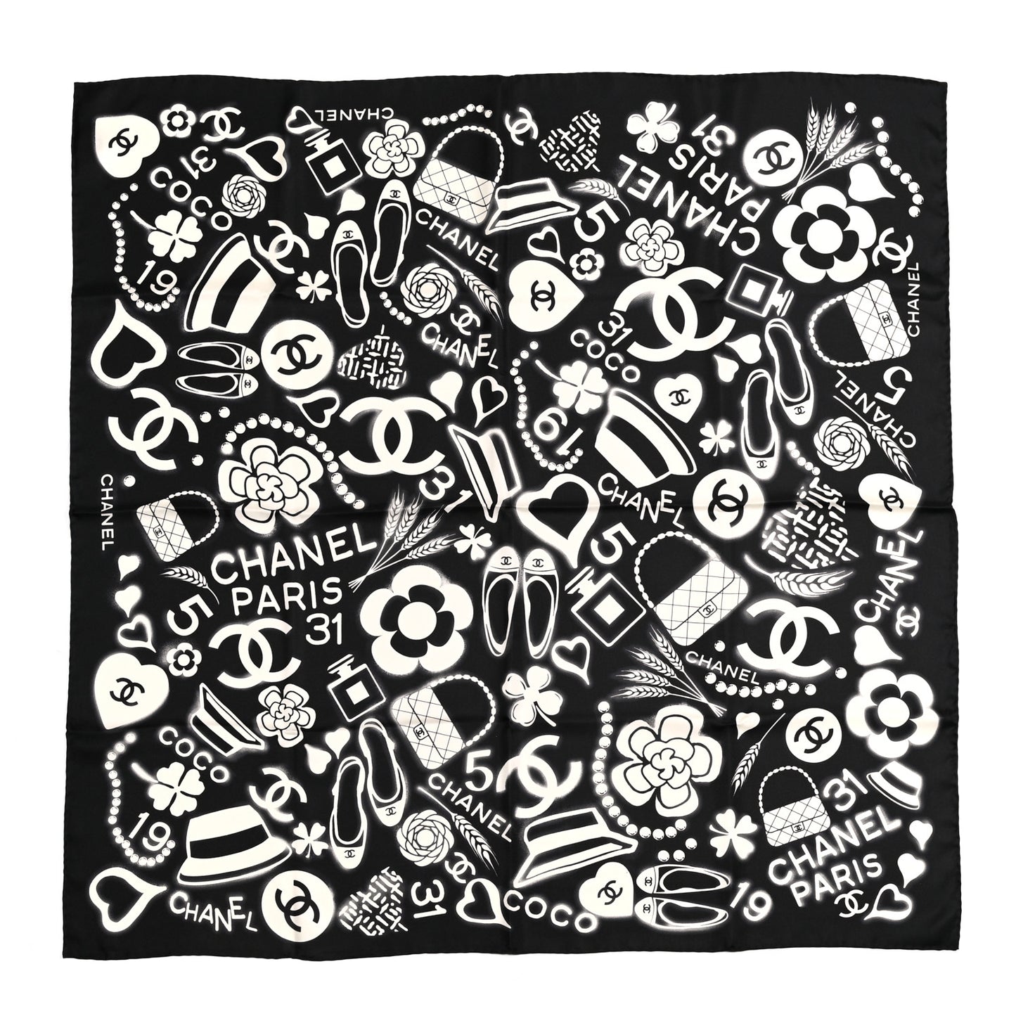 Silk CC Scarf Black Ivory