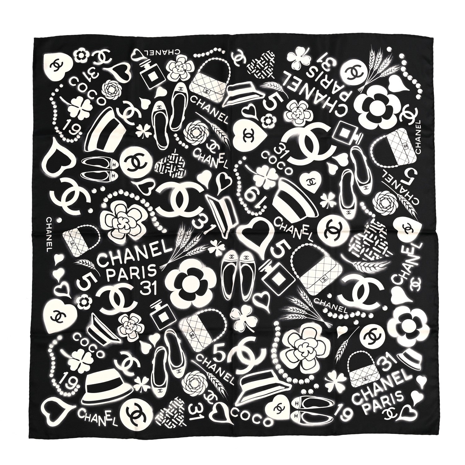 Chanel Silk CC Scarf Black Ivory 1 of 3