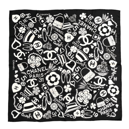 Chanel Silk CC Scarf Black Ivory 1 of 3