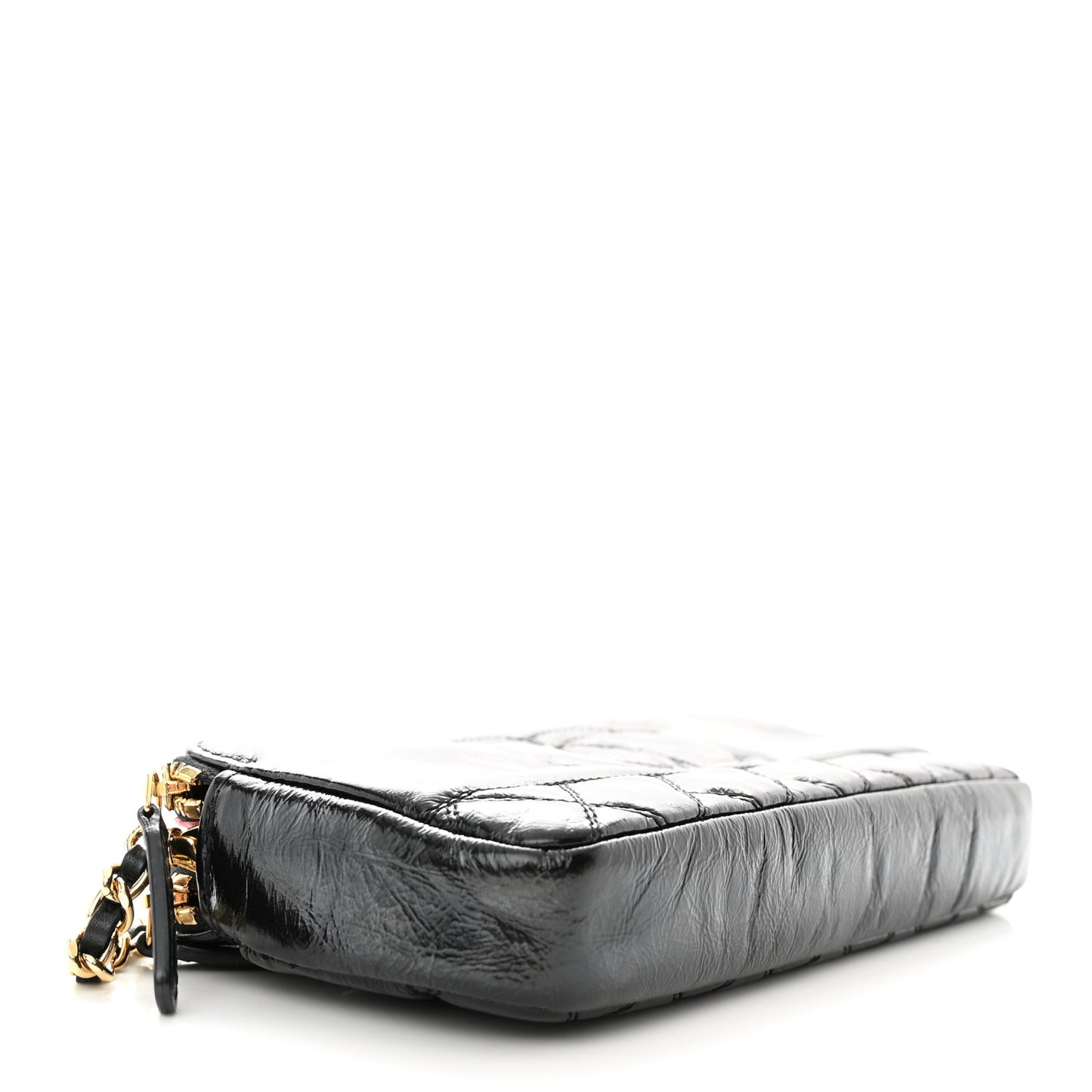 Glazed Aged Calfskin Quilted CC Small Clutch With Chain Black