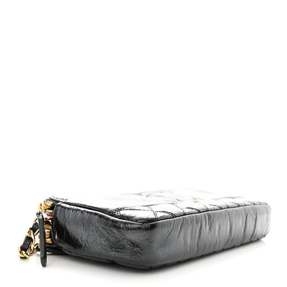 Chanel Glazed Aged Calfskin Quilted CC Small Clutch With Chain Black 4 of 12
