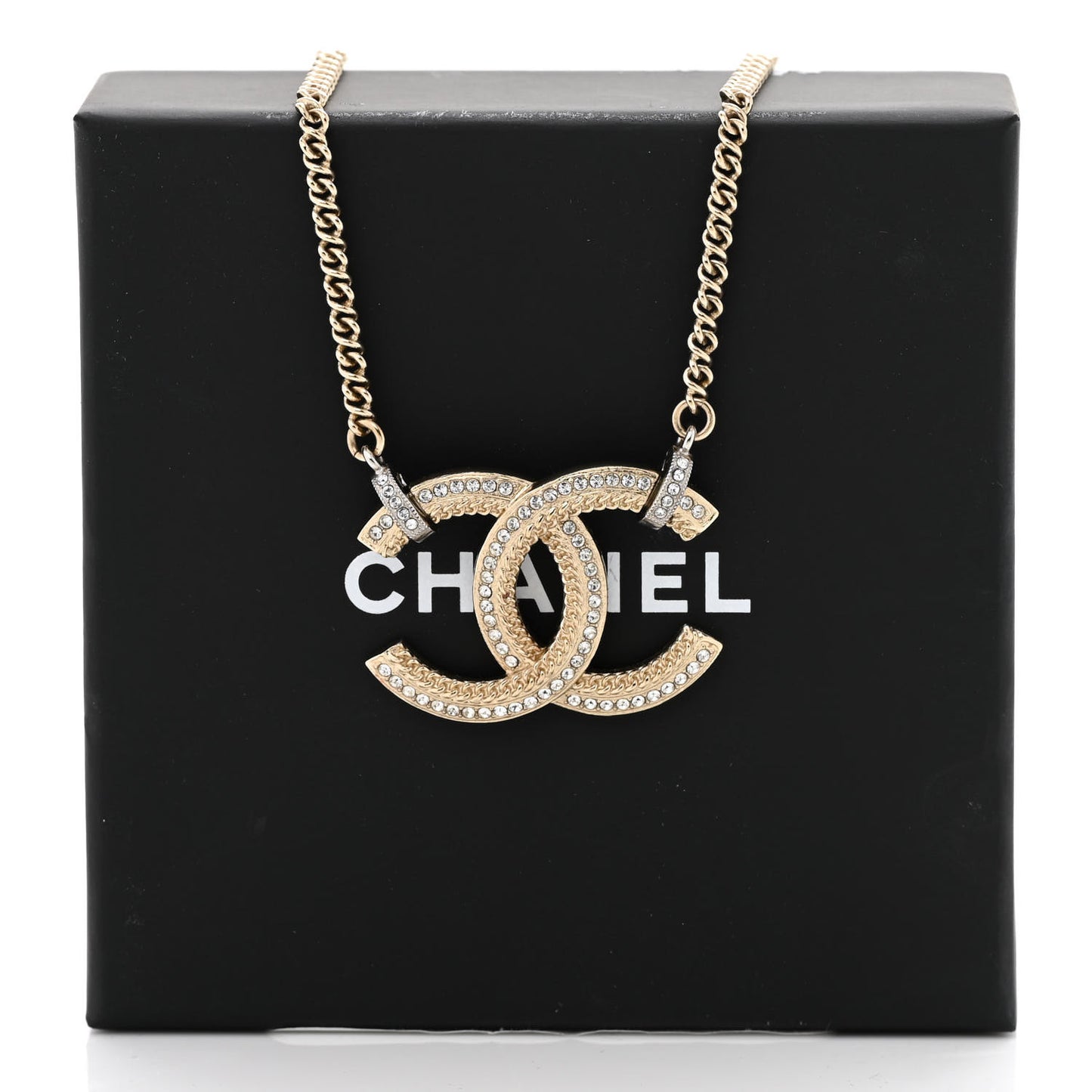 Crystal Logo CC Chain Necklace Gold