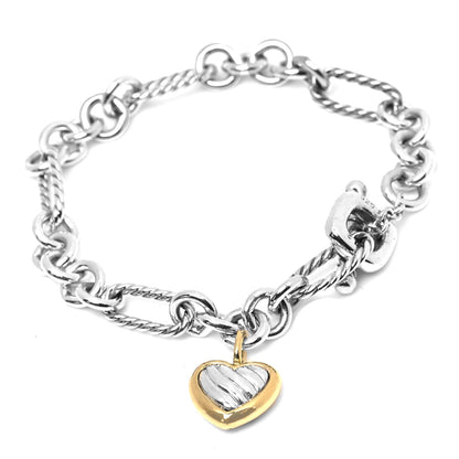 David Yurman Sterling Silver 18K Yellow Gold Cable Heart Charm Bracelet 1 of 5