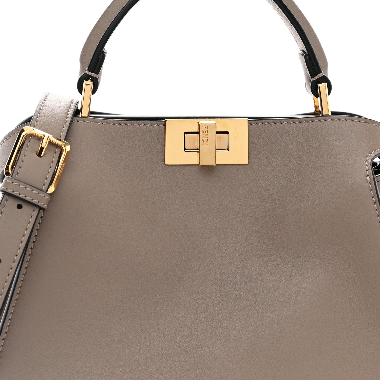 Fendi Vitello Tahiti Burro Medium Peekaboo Iconic Essentially Satchel Tortora Black 8 of 10