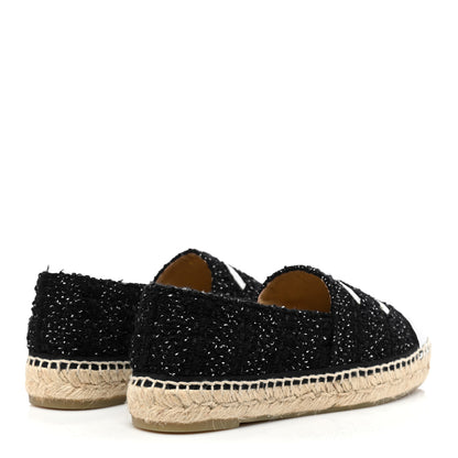 Chanel Metallic Lambskin Tweed CC Espadrilles 39 Black Silver 4 of 9