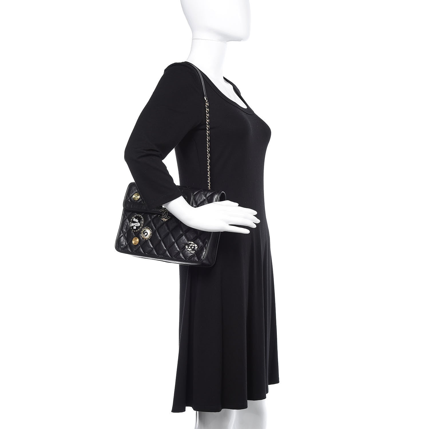 Chanel Aged Calfskin Charms Flap Bag Black 2 of 10