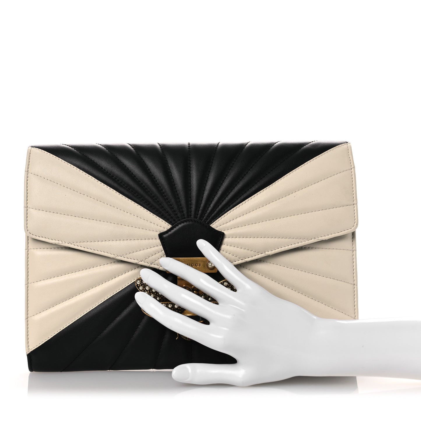 Calfskin Trapuntata Queen Margaret Clutch Mystic White Black