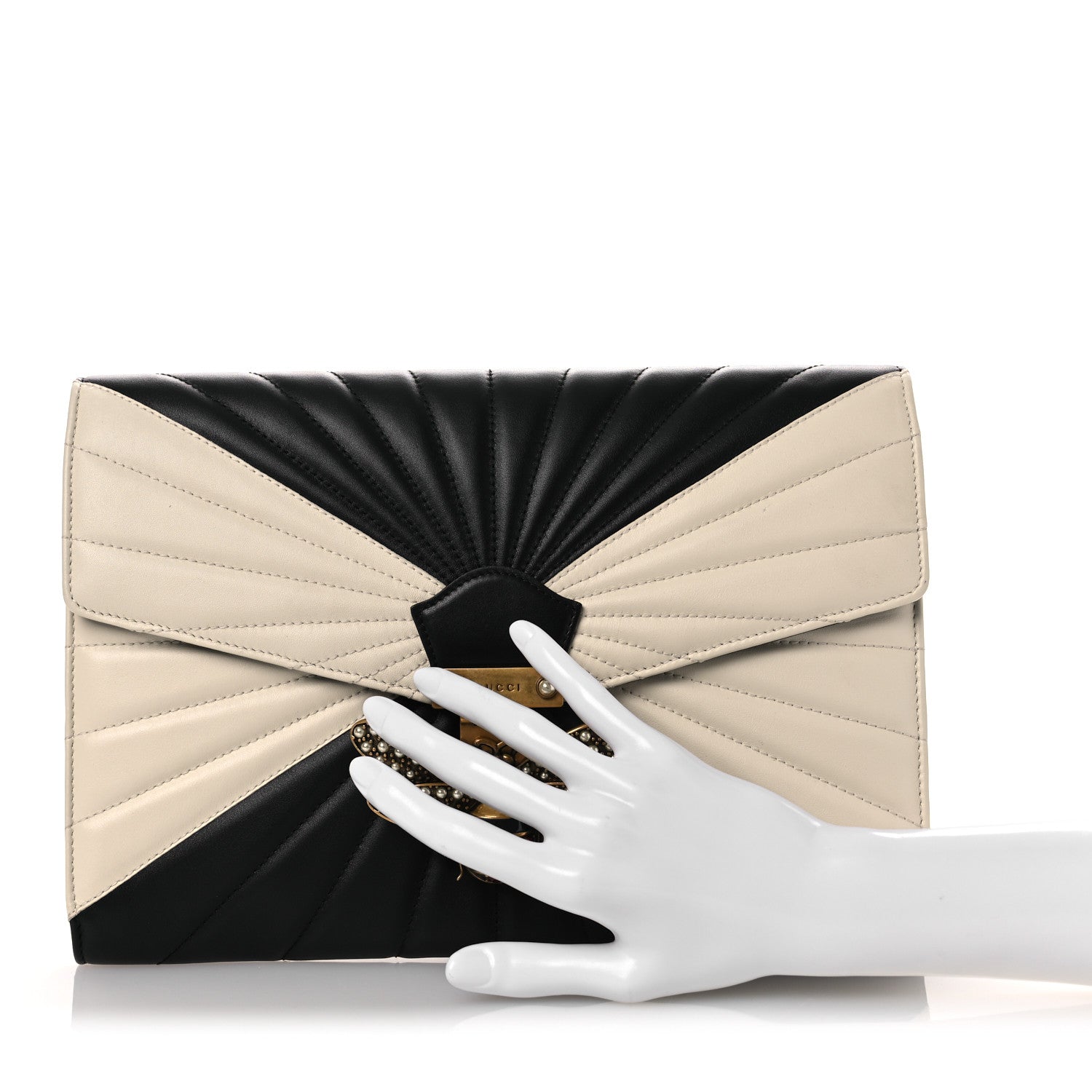 Gucci Calfskin Trapuntata Queen Margaret Clutch Mystic White Black 2 of 11