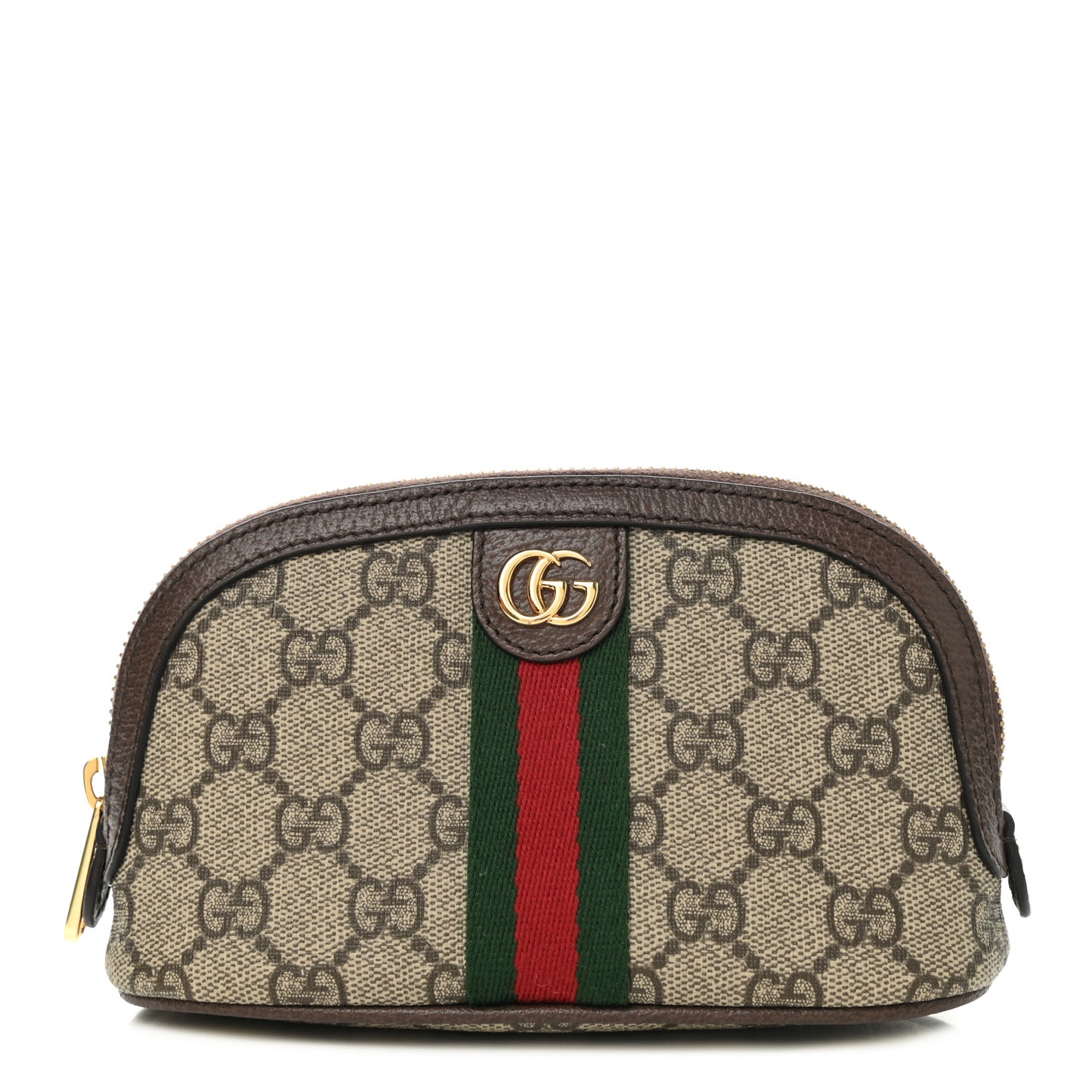 GG Supreme Monogram Textured Calfskin Web Medium Ophidia Cosmetic Case Beige Ebony New Acero